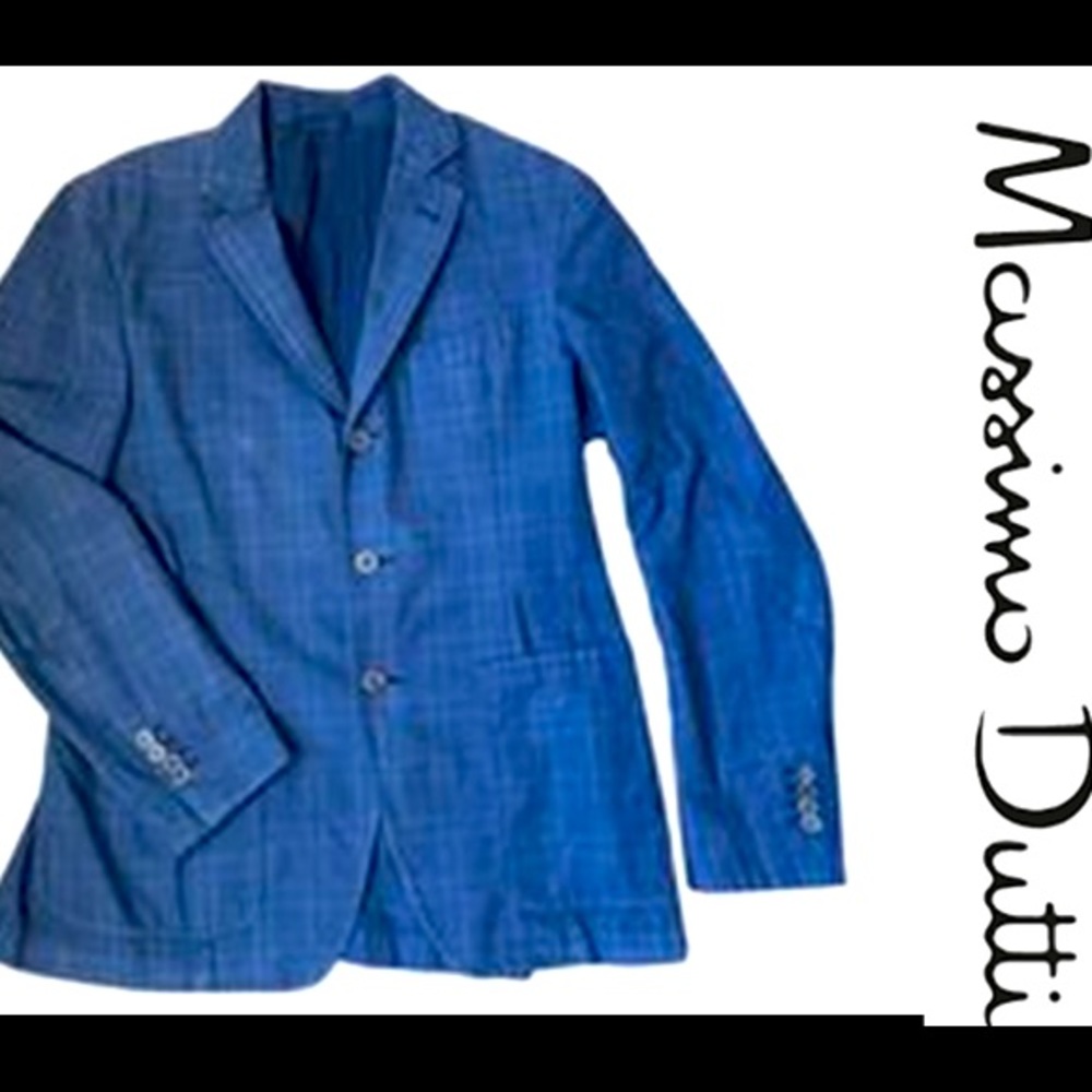 Massimo Dutti Fine Cotton Blazer, Blue Plaid, 38
